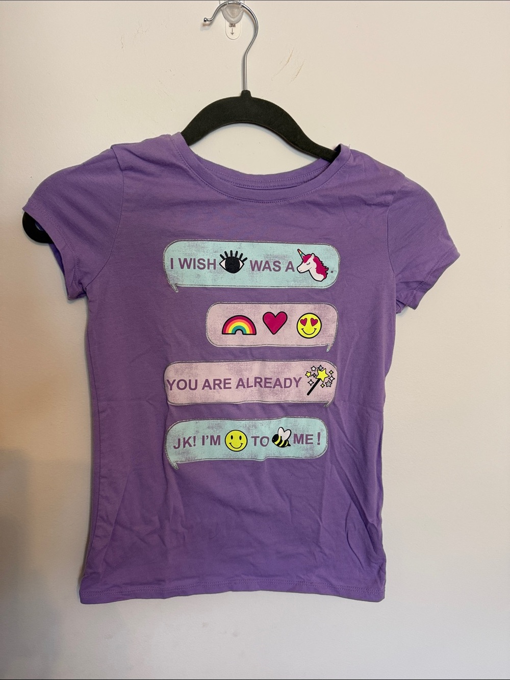 Cat & Jack Purple Girls' Graphic Tee - Unicorn & Emoji Text Design